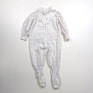 Vintage Homemade Pajamas Footies One Piece Girls Sz 12-18m Pastel Plaid